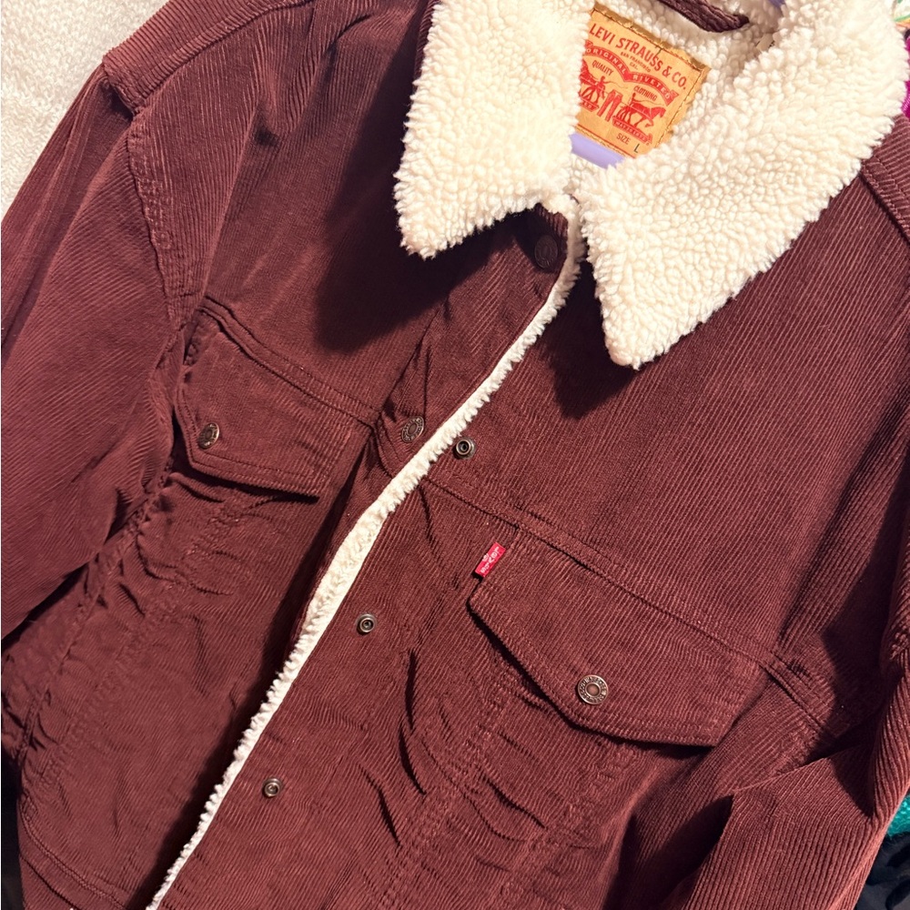 Levi's Dark Brown Corduroy Jacket with Cream Sherpa Collar